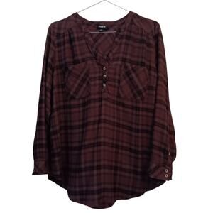 TORRID Blouse Top Flannel Shirt HARPER 2X Plaid Rustic Country Western Burgundy